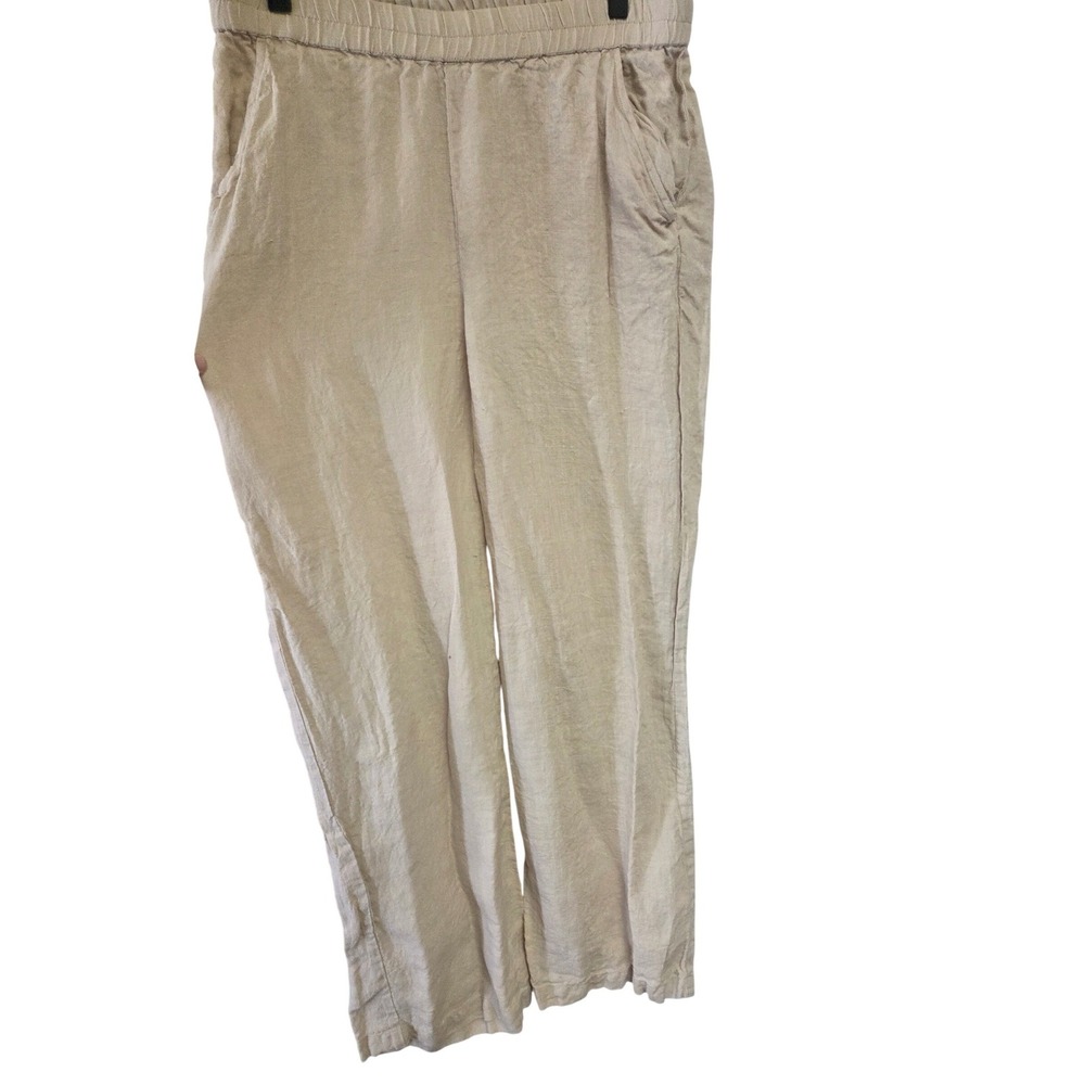 Karyn Seo Linen Blend Pants‎ Tan Elastic Waist Wide Leg Medium
